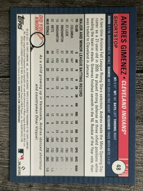 2021 Topps Big League #48 Andres Gimenez RC