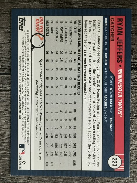 2021 Topps Big League #223 Ryan Jeffers RC