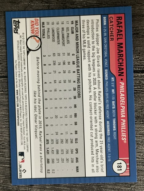 2021 Topps Big League #181 Rafael Marchan RC
