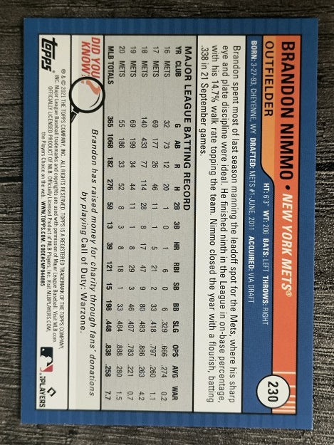 2021 Topps Big League #230 Brandon Nimmo