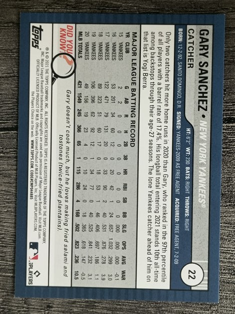 2021 Topps Big League #22 Gary Sanchez