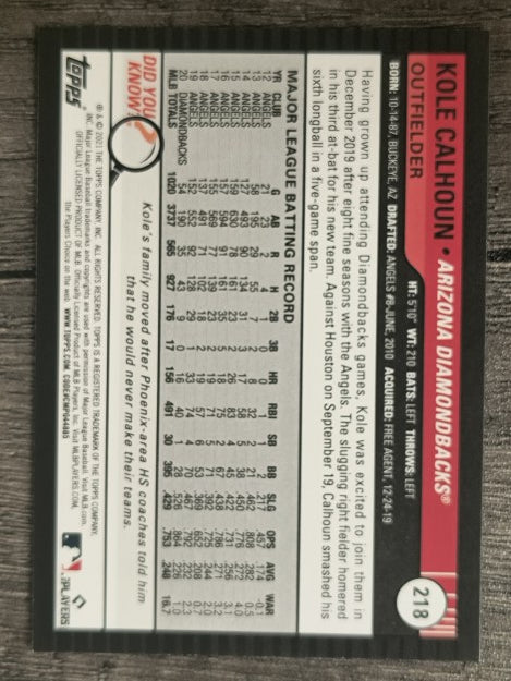 2021 Topps Big League Orange #218 Kole Calhoun