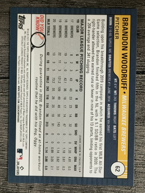 2021 Topps Big League Orange #62 Brandon Woodruff