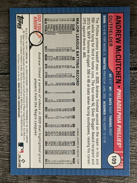 2021 Topps Big League Orange #109 Andrew McCutchen