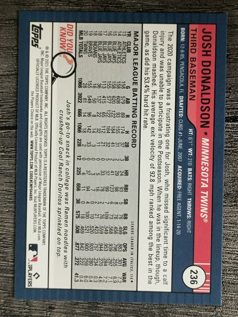 2021 Topps Big League Orange #236 Josh Donaldson