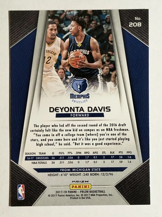 2017-18 Panini Prizm Prizms Red White and Blue #208 Deyonta Davis