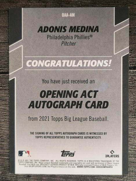 2021 Topps Big League Opening Act Autographs #OAAAM Adonis Medina