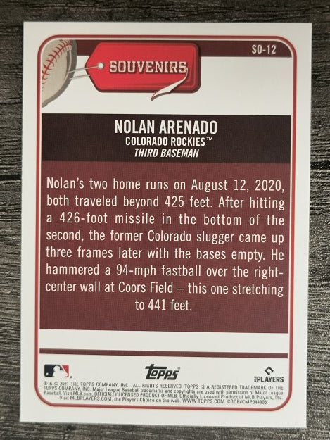2021 Topps Big League Souveniers #SO12 Nolan Arenado