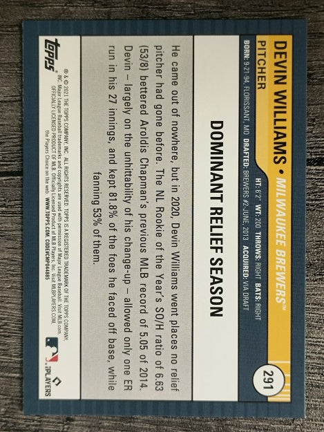 2021 Topps Big League #291 Devin Williams HL