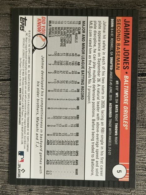 2021 Topps Big League #5 Jahmai Jones RC
