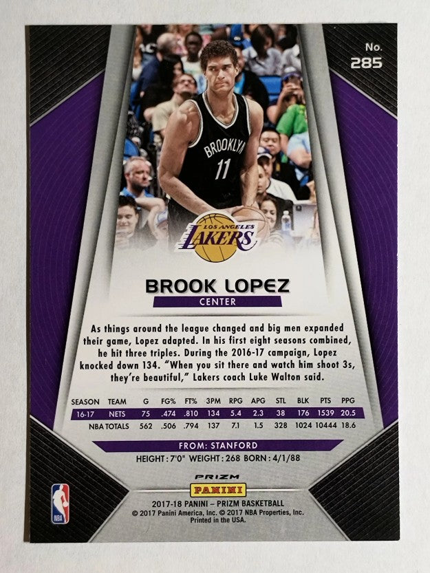 2017-18 Panini Prizm Prizms Red White and Blue #285 Brook Lopez