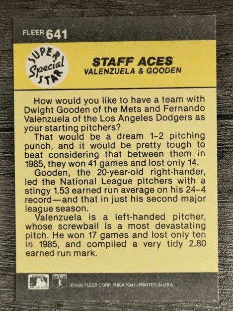 1986 Fleer #641 Dwight Gooden/Fernando Valenzuela