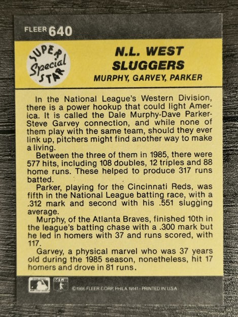 1986 Fleer #640 Dale Murphy/Steve Garvey/Dave Parker