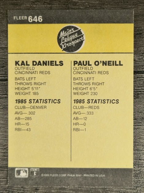 1986 Fleer #646 Paul O'Neill RC