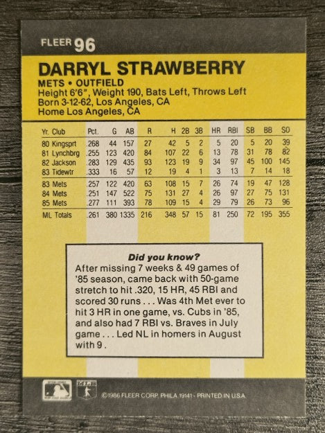1986 Fleer #96 Darryl Strawberry