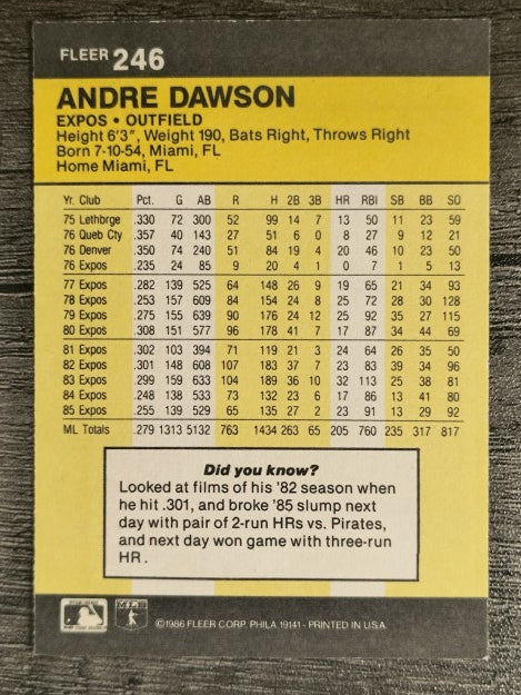 1986 Fleer #246 Andre Dawson