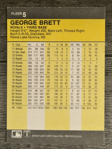 1986 Fleer #5 George Brett (NM)