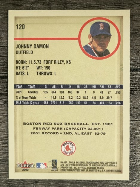 2002 Fleer Authentix #120 Johnny Damon Sox