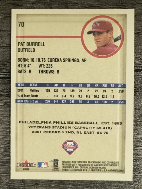 2002 Fleer Authentix #70 Pat Burrell