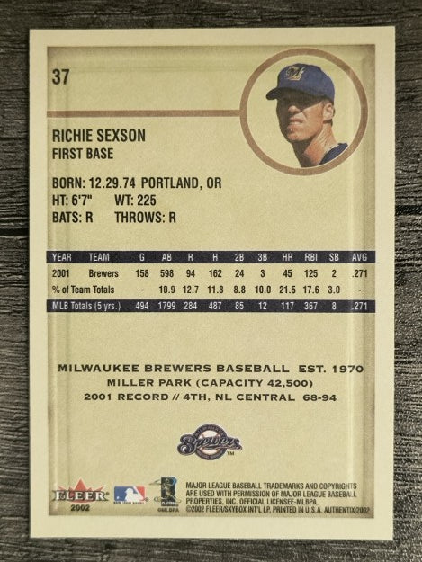 2002 Fleer Authentix #37 Richie Sexson