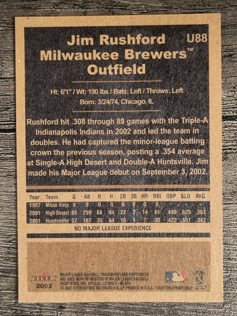 2002 Fleer Tradition Update #U88 Jim Rushford SP RC