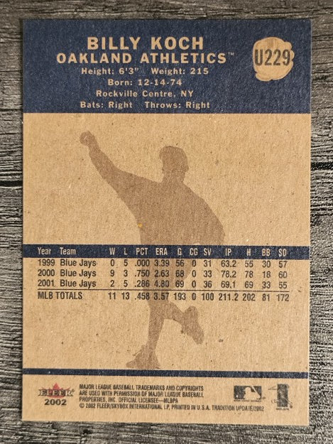 2002 Fleer Tradition Update #U229 Billy Koch