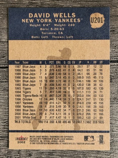 2002 Fleer Tradition Update #U201 David Wells