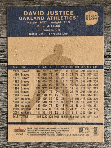 2002 Fleer Tradition Update #U184 David Justice