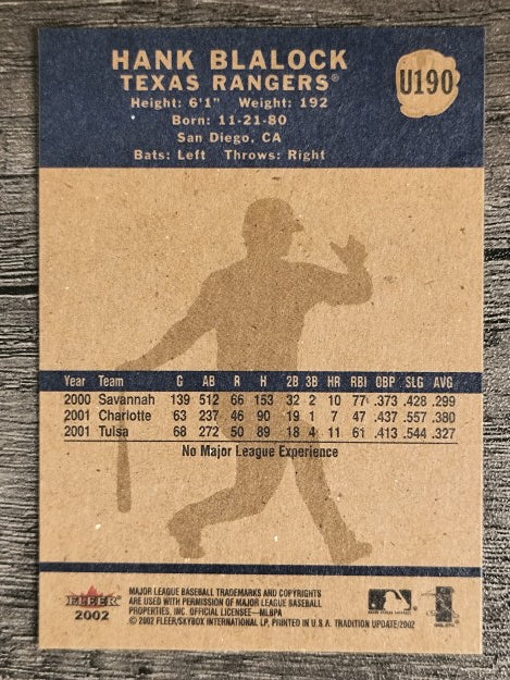 2002 Fleer Tradition Update #U190 Hank Blalock