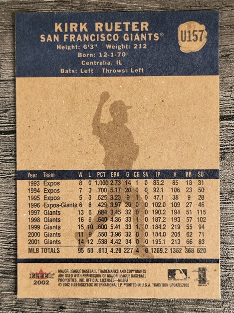2002 Fleer Tradition Update #U157 Kirk Rueter