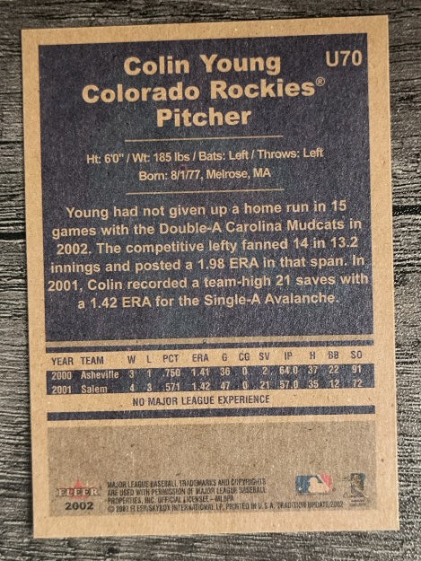 2002 Fleer Tradition Update #U70 Colin Young SP RC