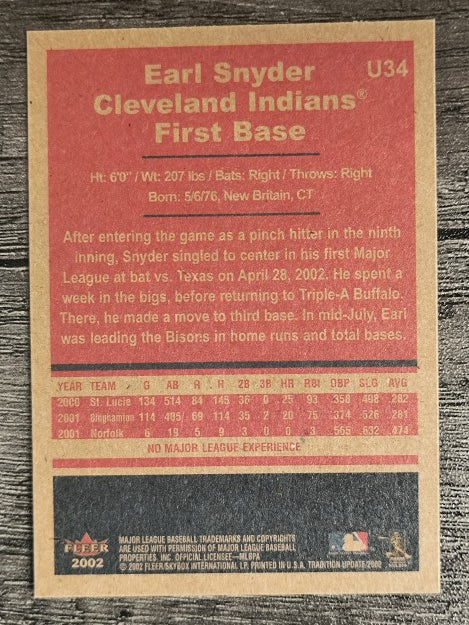 2002 Fleer Tradition Update #U34 Earl Snyder SP RC