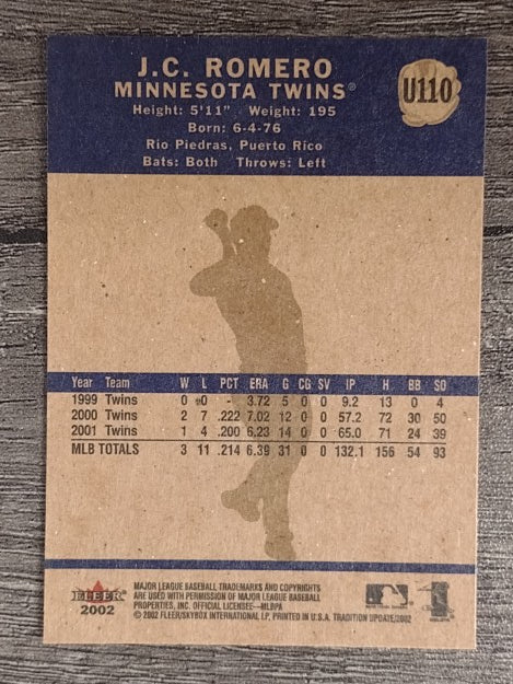 2002 Fleer Tradition Update #U110 J.C. Romero