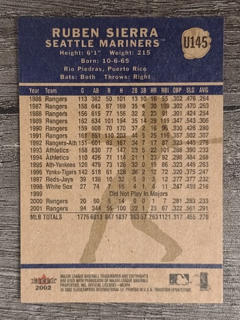 2002 Fleer Tradition Update #U145 Ruben Sierra