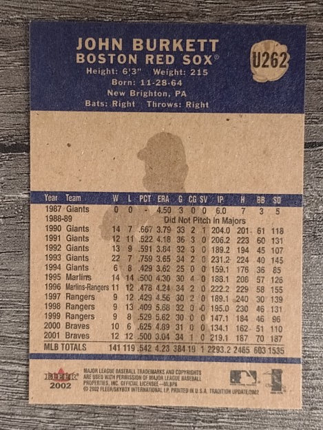 2002 Fleer Tradition Update #U262 John Burkett