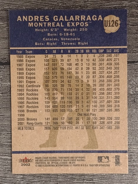 2002 Fleer Tradition Update #U126 Andres Galarraga