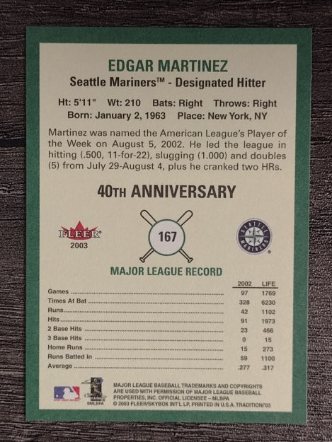 2003 Fleer Tradition #167 Edgar Martinez