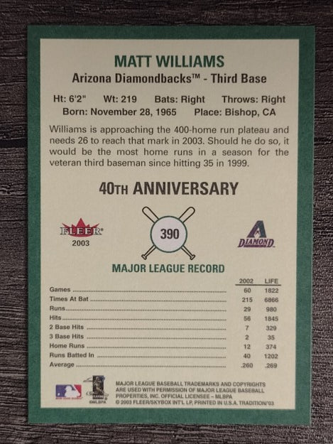 2003 Fleer Tradition #390 Matt Williams