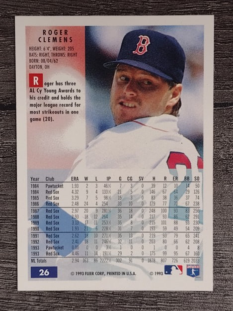 1994 Fleer #26 Roger Clemens