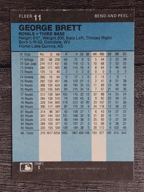 1986 Fleer Star Stickers #11 George Brett