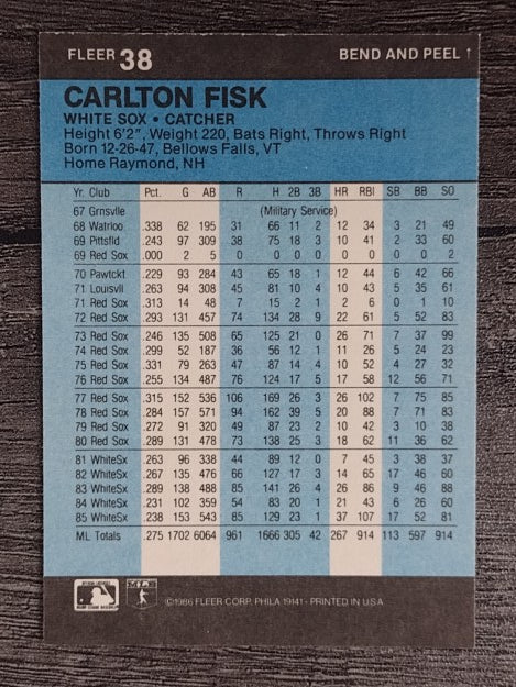 1986 Fleer Star Stickers #38 Carlton Fisk