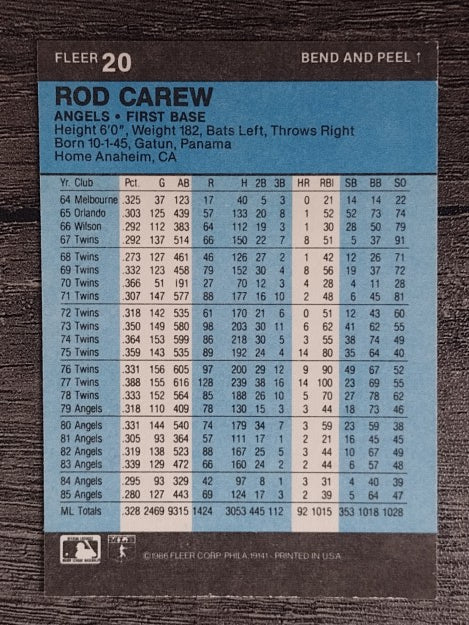 1986 Fleer Star Stickers #20 Rod Carew
