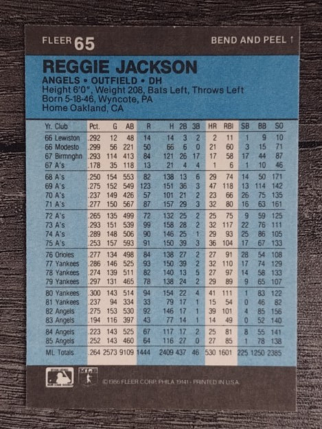 1986 Fleer Star Stickers #65 Reggie Jackson