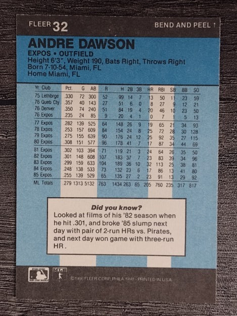 1986 Fleer Star Stickers #32 Andre Dawson