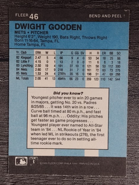 1986 Fleer Star Stickers #46 Dwight Gooden