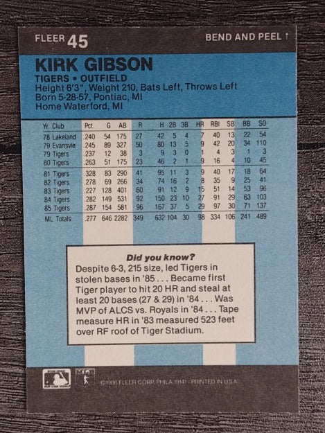 1986 Fleer Star Stickers #45 Kirk Gibson