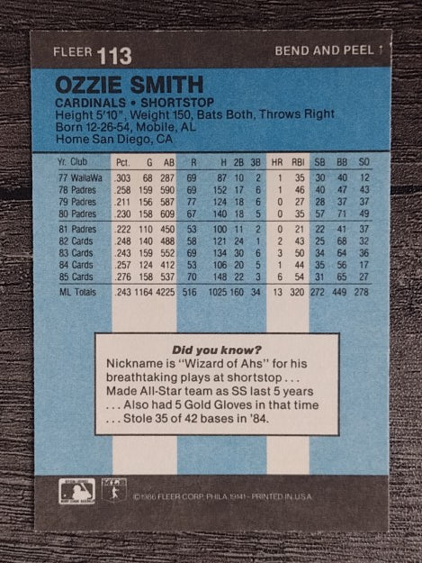 1986 Fleer Star Stickers #113 Ozzie Smith