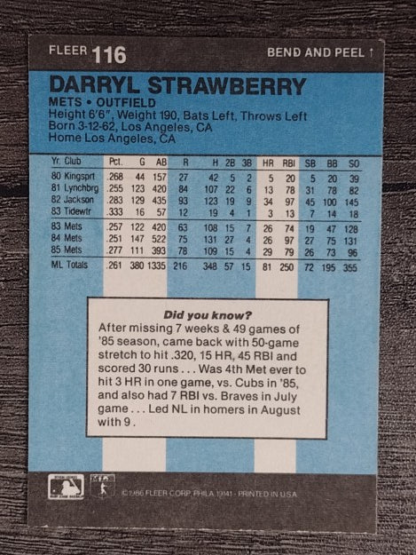 1986 Fleer Star Stickers #116 Darryl Strawberry