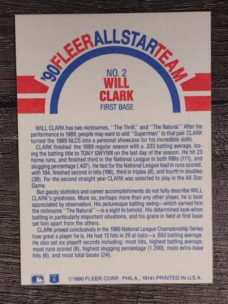 1990 Fleer All-Stars #2 Will Clark