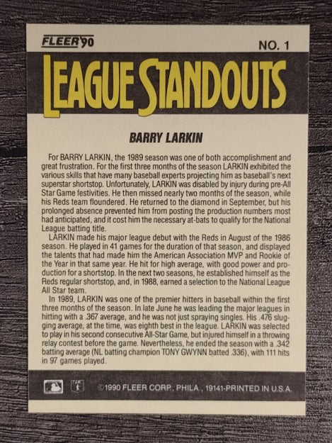 1990 Fleer League Standouts #1 Barry Larkin